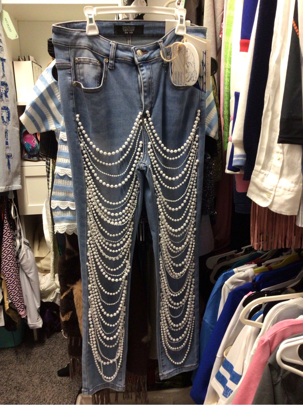 Beaded Cascade Light Blue Jeans